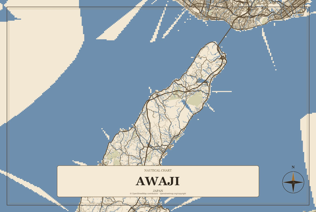 Awaji, Japan City Map Aluminum Sign in Heritage Nautical style