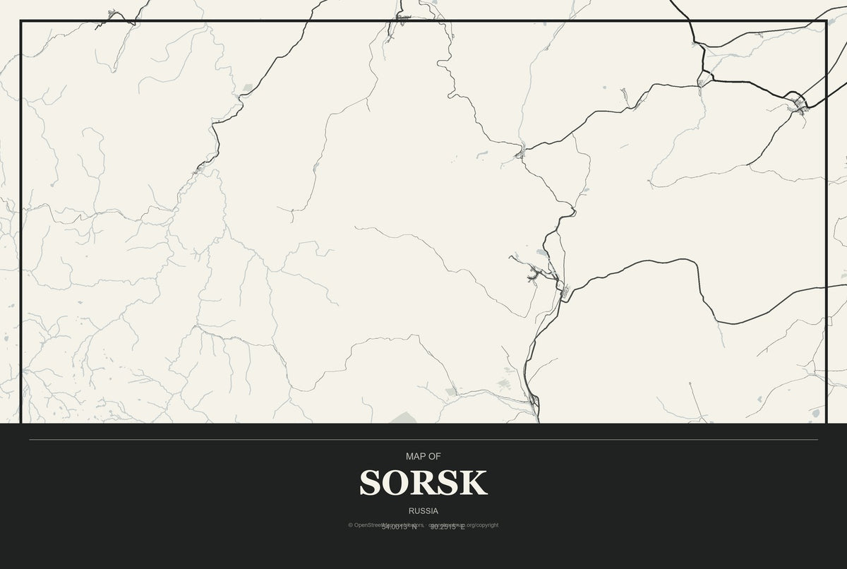 Sorsk, Russia City Map Aluminum Sign in Museum Plaque style