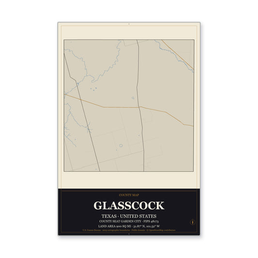 Glasscock County, Texas Map Aluminum Sign in Museum Plaque style
