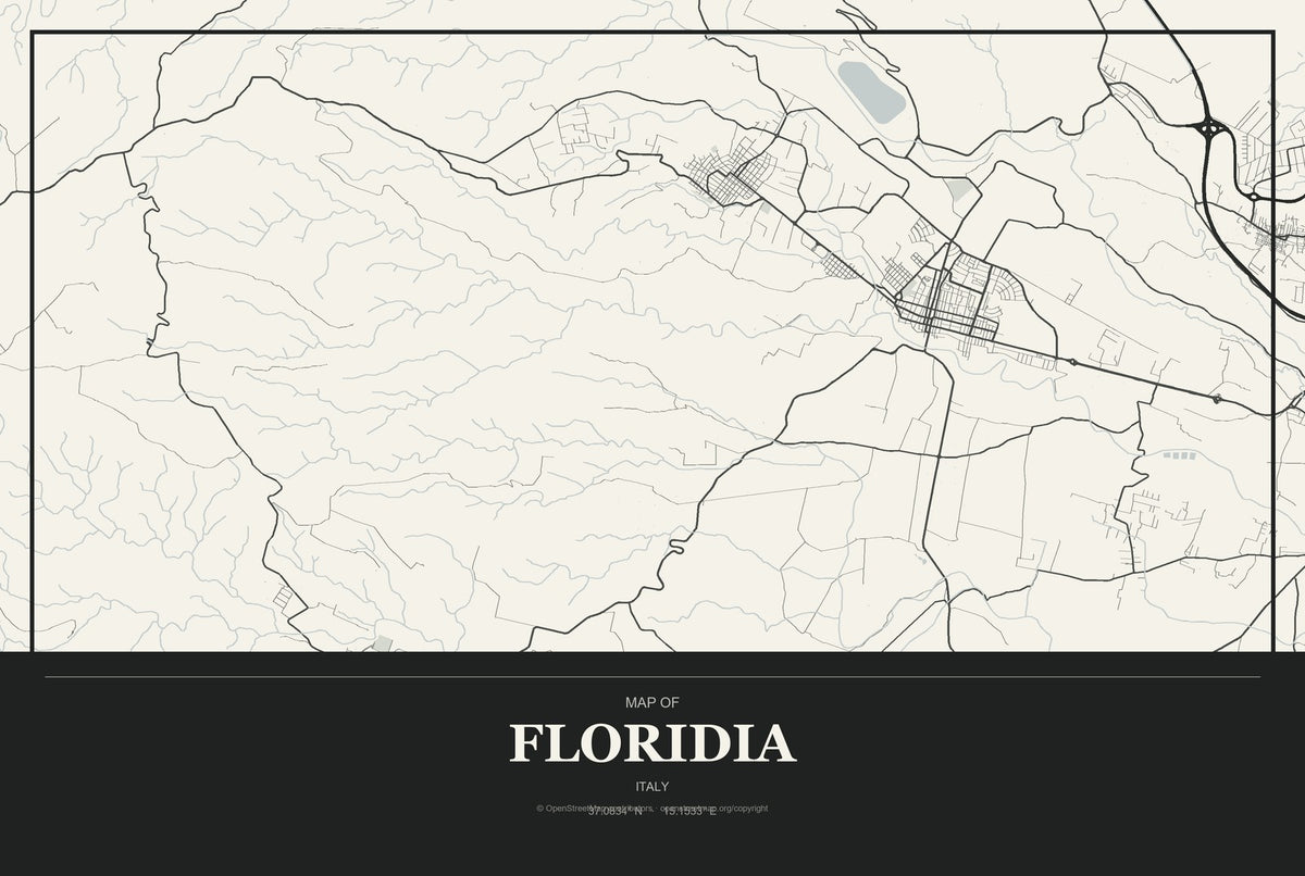 Floridia, Italy City Map Aluminum Sign in Museum Plaque style