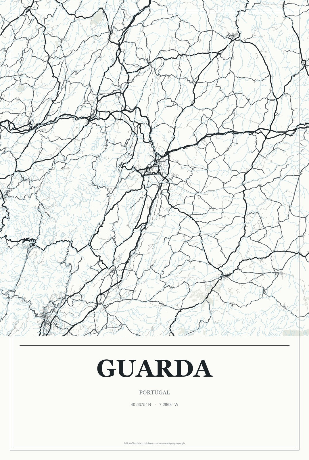 Guarda, Portugal City Map Aluminum Sign in Gallery Air style