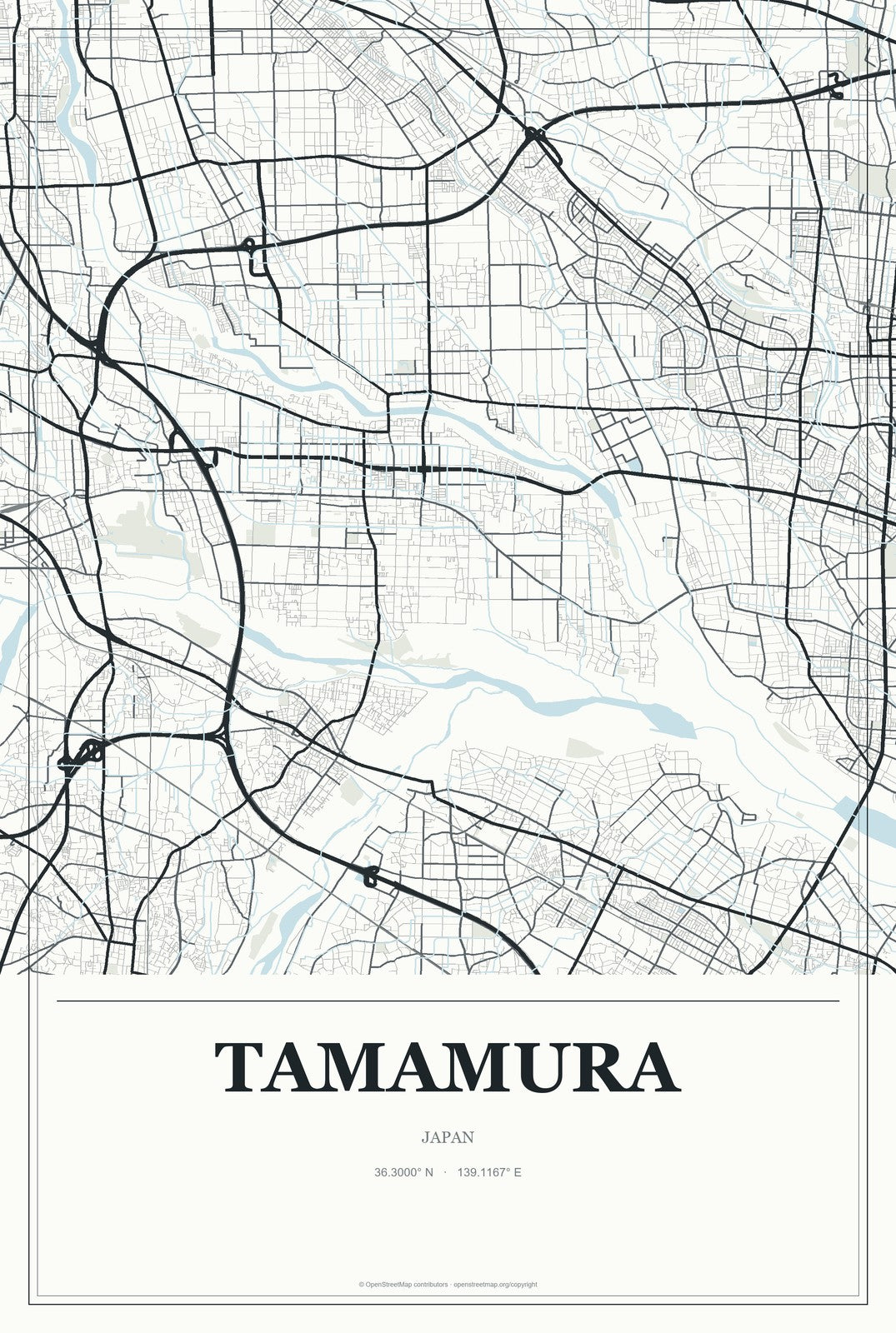 Tamamura, Japan City Map Aluminum Sign in Gallery Air style
