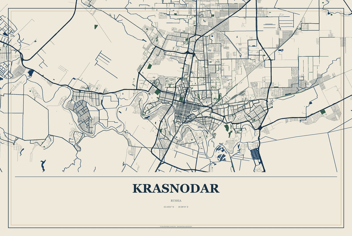 Krasnodar, Russia City Map Aluminum Sign in Coastal Cutout style
