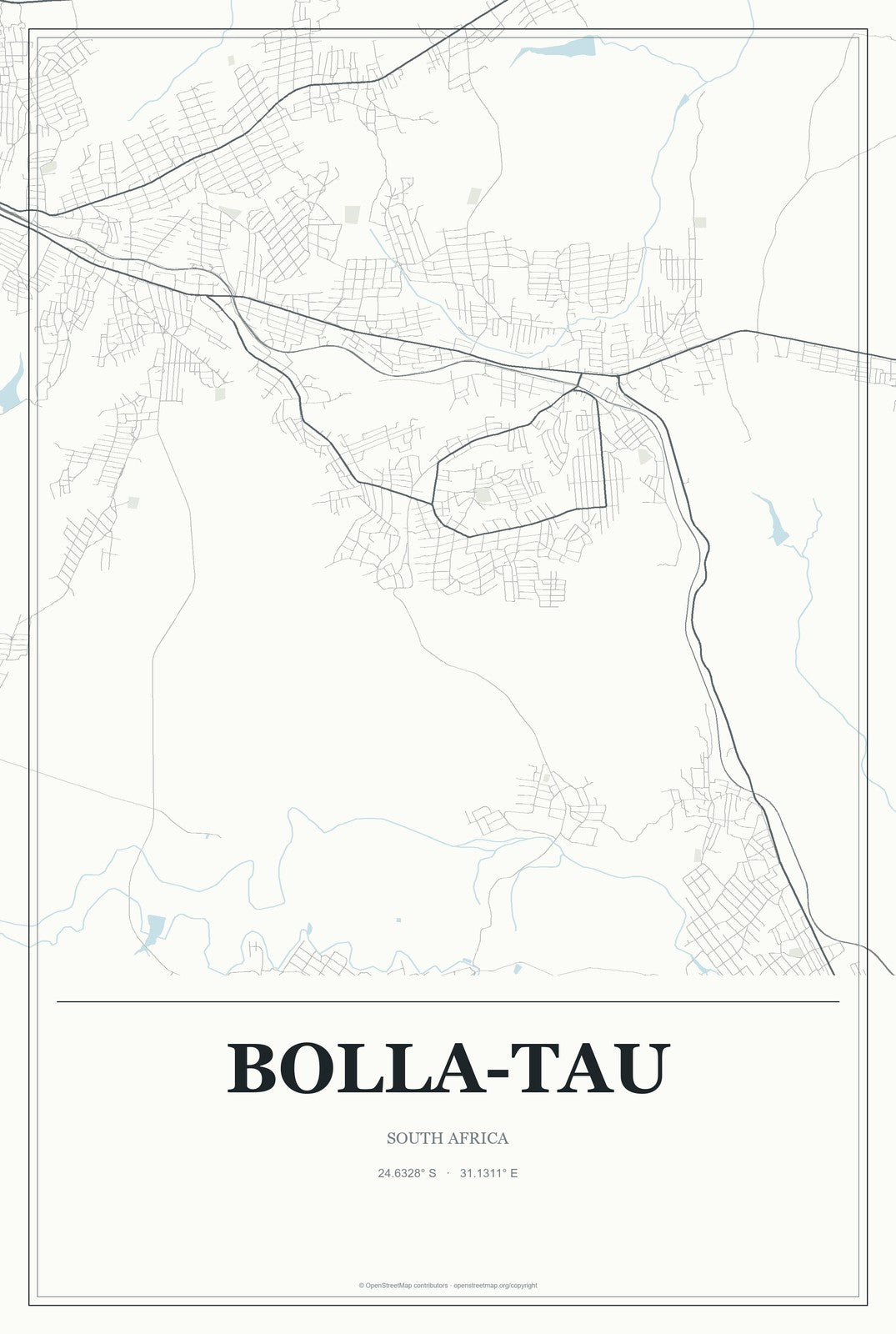 Bolla-Tau, South Africa City Map Aluminum Sign in Gallery Air style