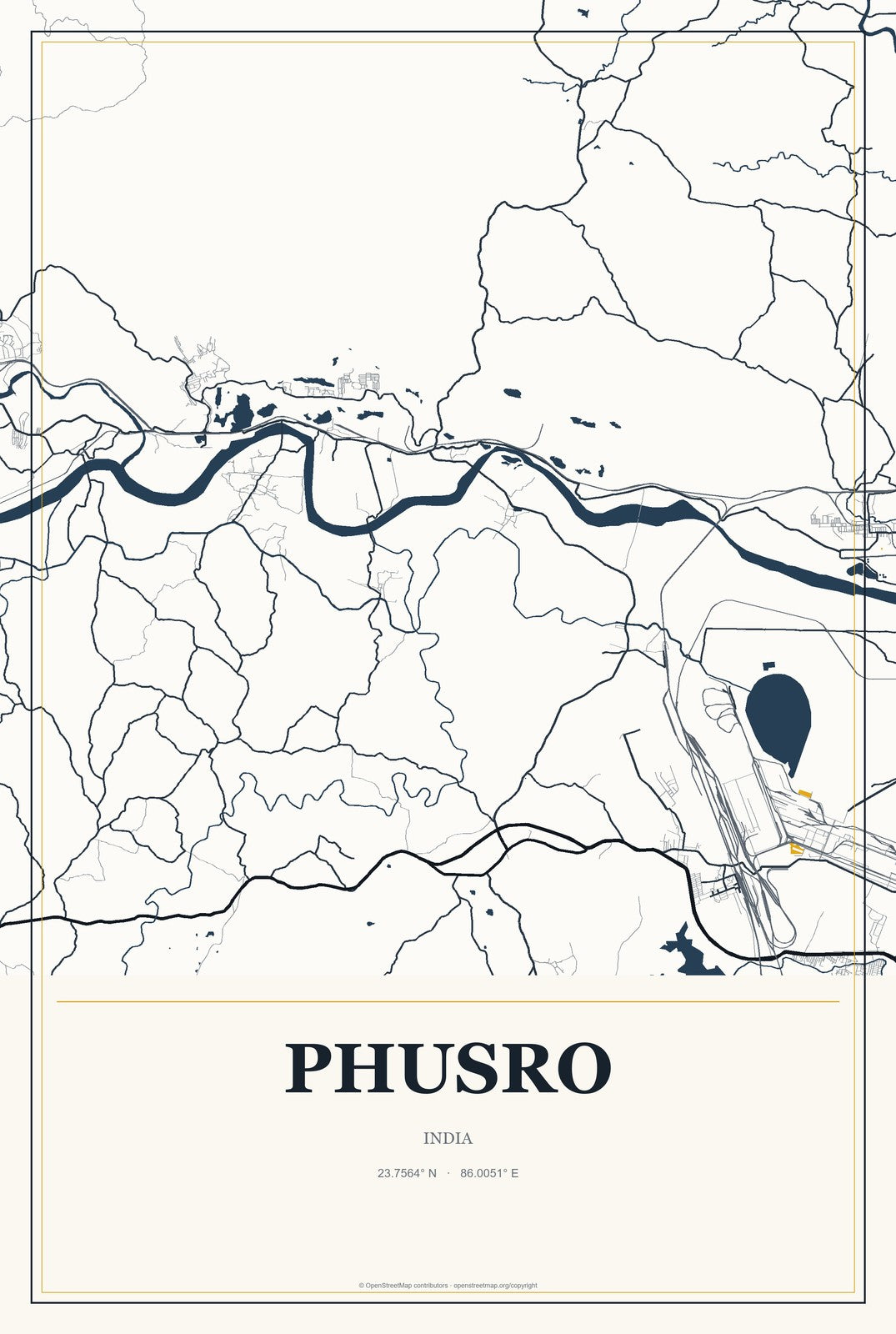 Phusro, India City Map Aluminum Sign in Citrine Modern style