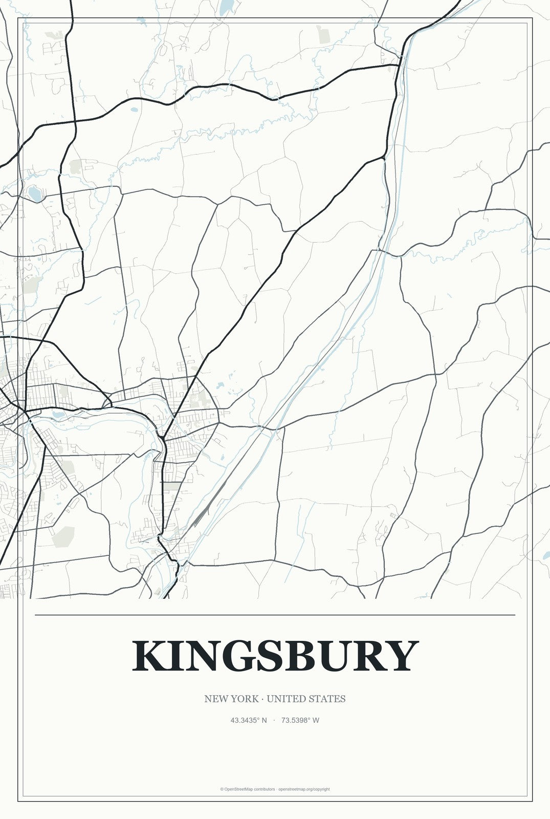 Kingsbury, New York City Map Aluminum Sign in Gallery Air style