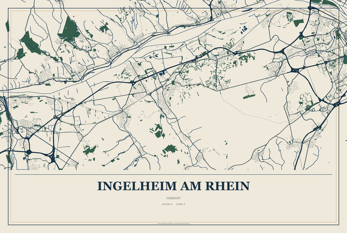 Ingelheim am Rhein, Germany City Map Aluminum Sign in Coastal Cutout style