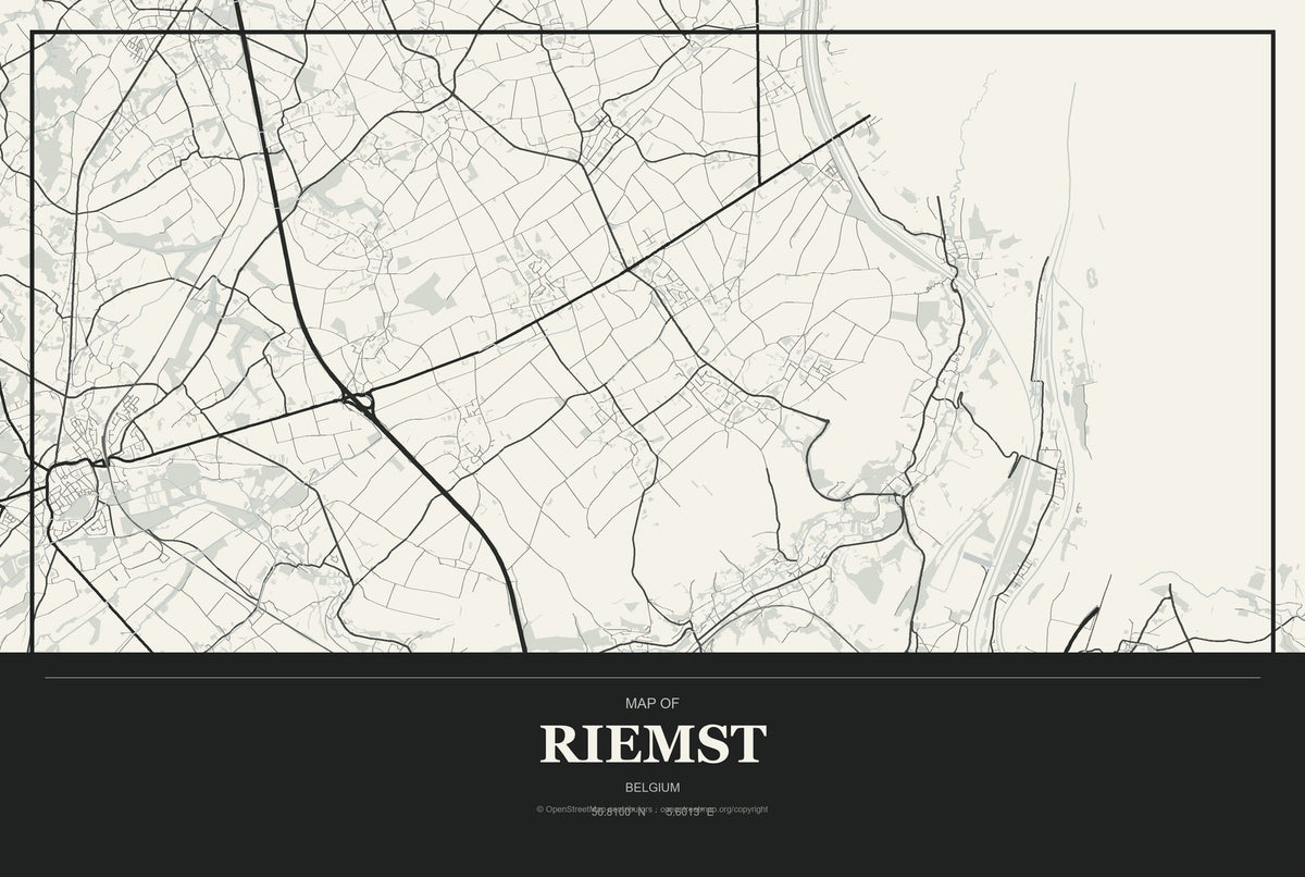 Riemst, Belgium City Map Aluminum Sign in Museum Plaque style