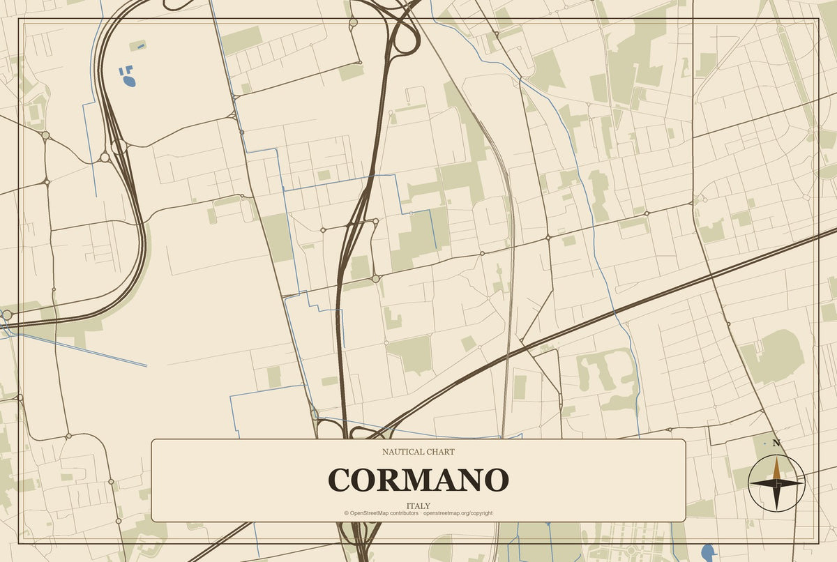 Cormano, Italy City Map Aluminum Sign in Heritage Nautical style