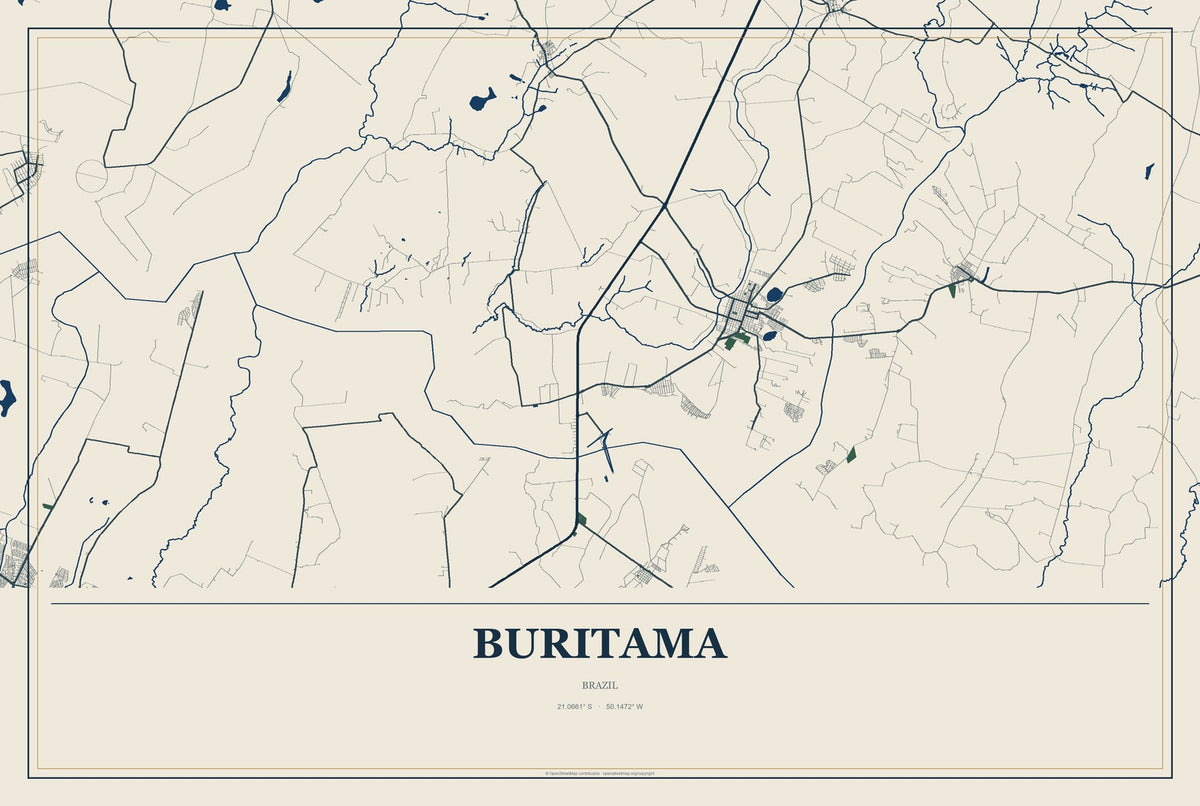 Buritama, Brazil City Map Aluminum Sign in Coastal Cutout style