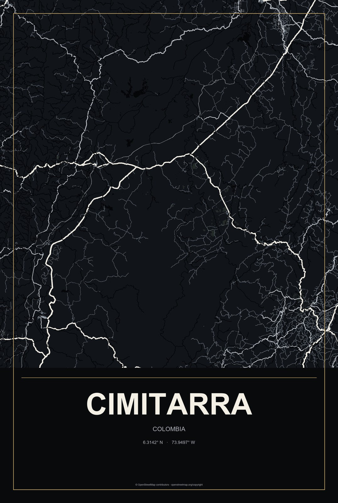 Cimitarra, Colombia City Map Aluminum Sign in Metropolitan Noir style