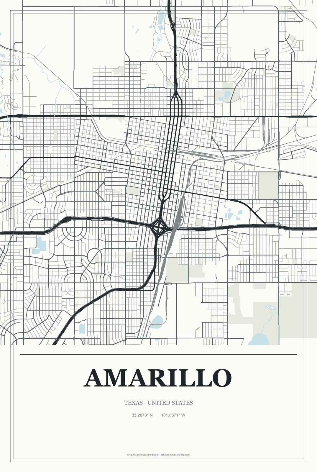 Amarillo, Texas City Map Aluminum Sign in Gallery Air style