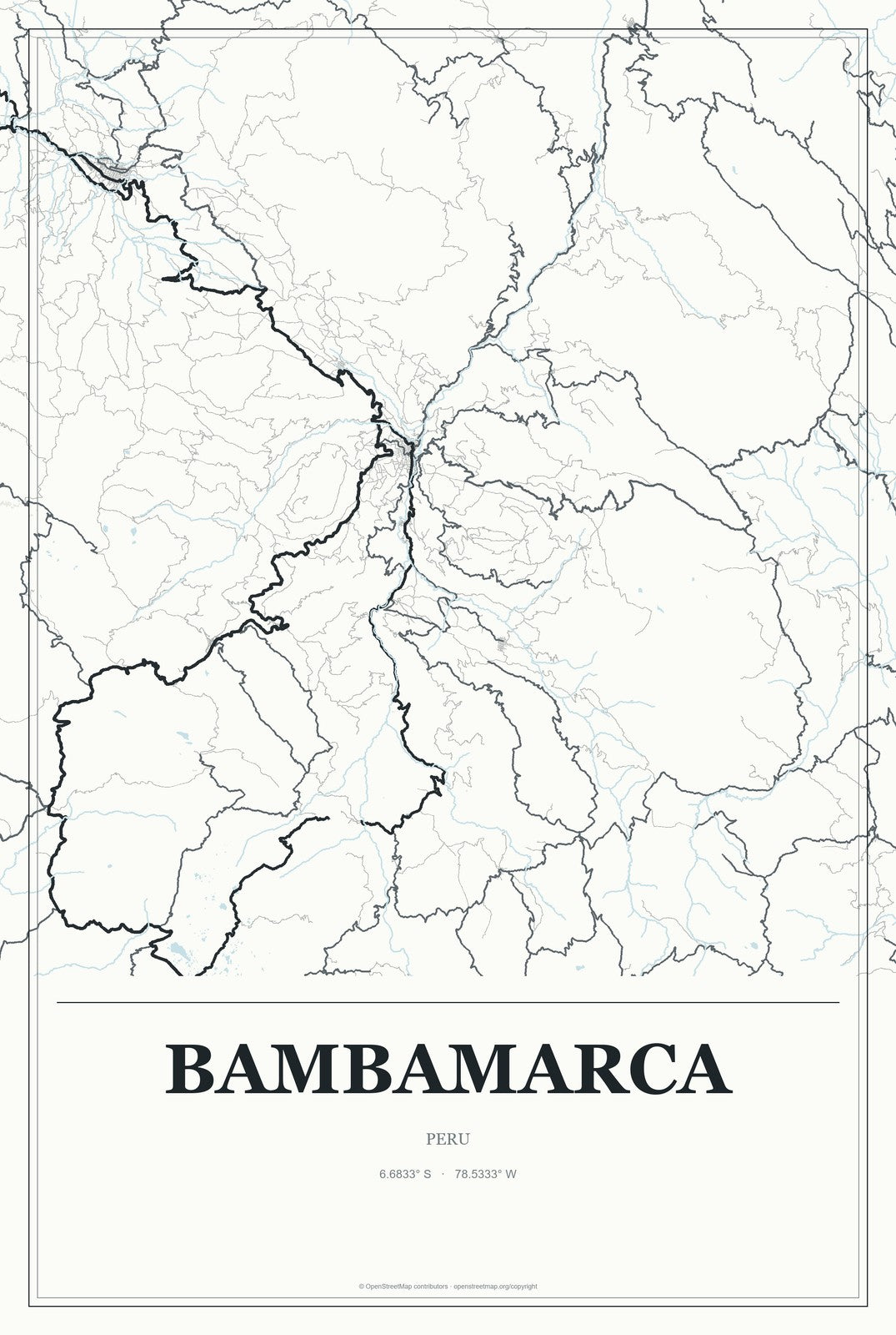 Bambamarca, Peru City Map Aluminum Sign in Gallery Air style