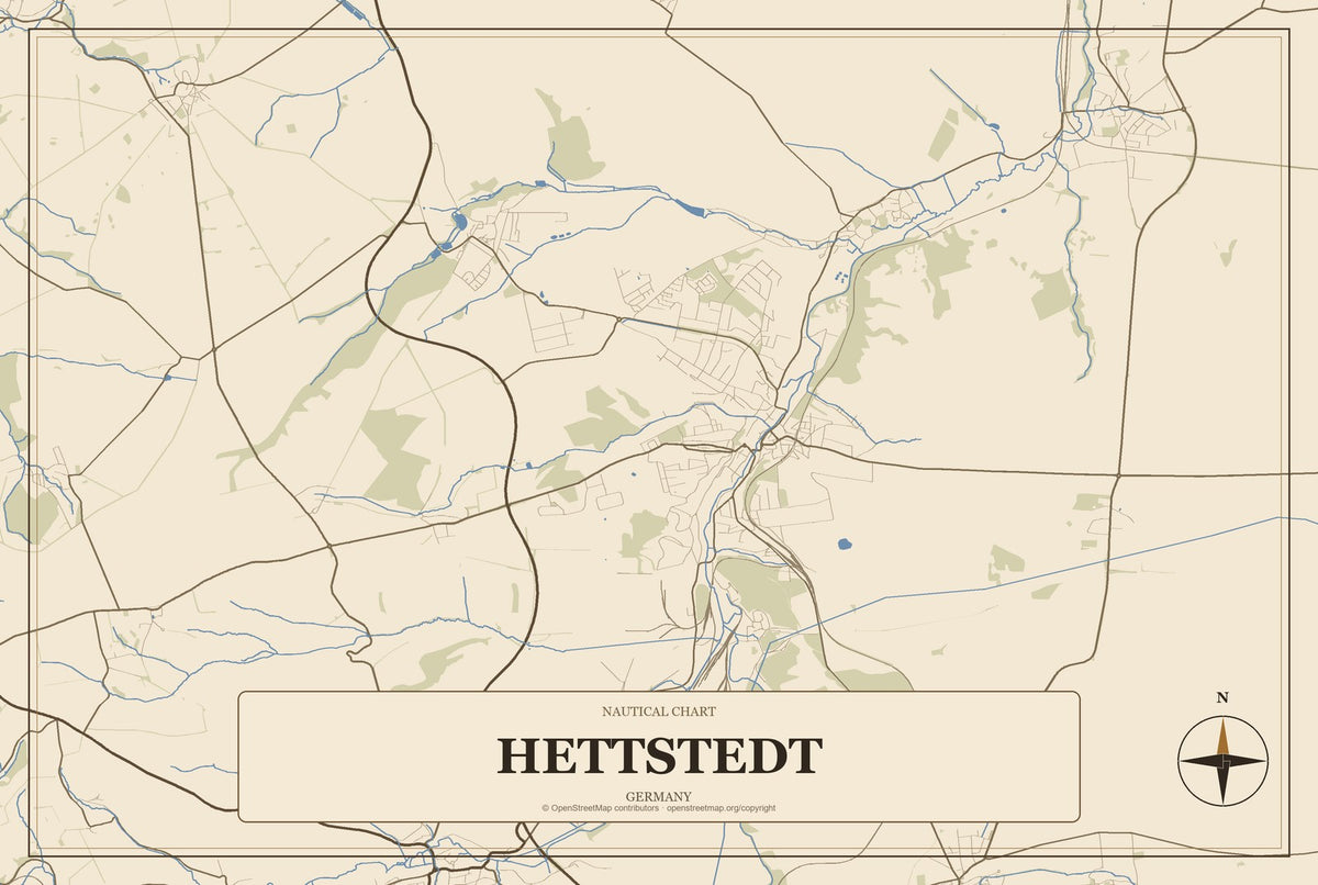 Hettstedt, Germany City Map Aluminum Sign in Heritage Nautical style