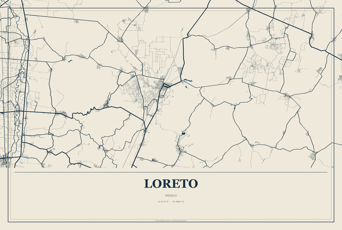 Loreto, Baja California Sur, Mexico City Map Aluminum Sign in Coastal Cutout style
