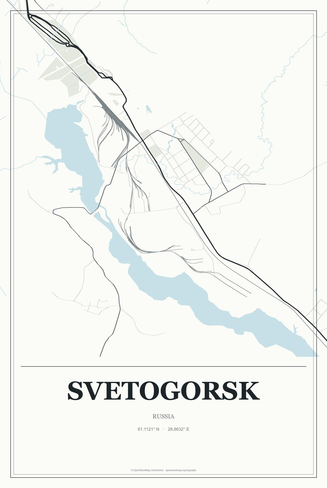 Svetogorsk, Russia City Map Aluminum Sign in Gallery Air style