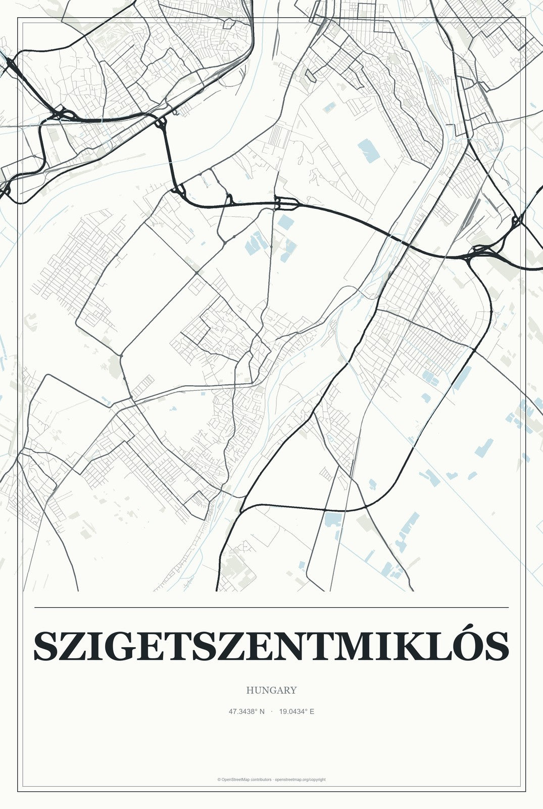 Szigetszentmiklós, Hungary City Map Aluminum Sign in Gallery Air style