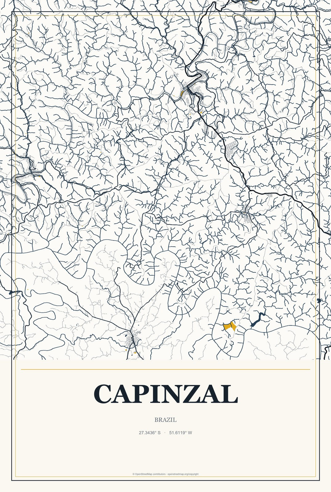 Capinzal, Brazil City Map Aluminum Sign in Citrine Modern style