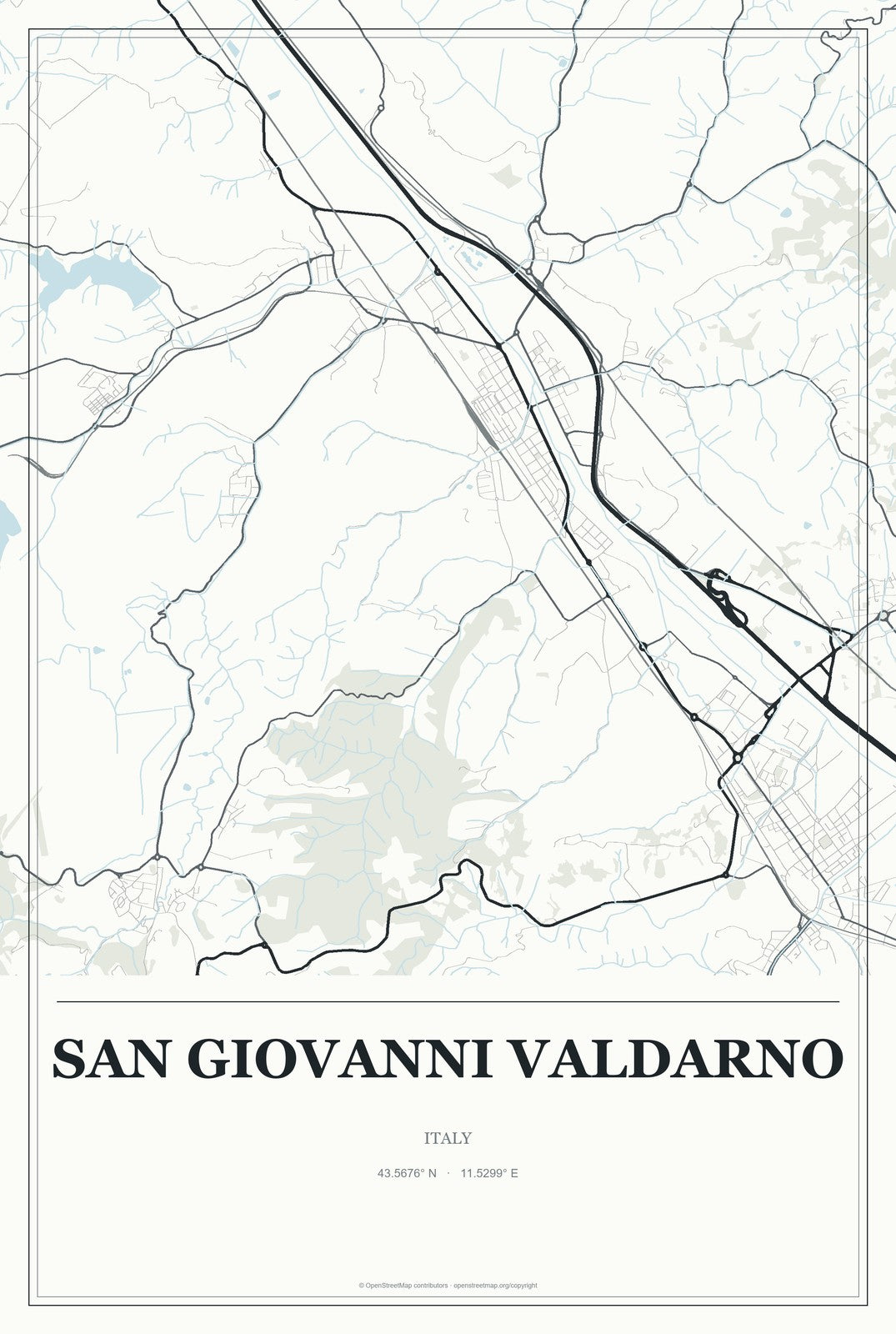 San Giovanni Valdarno, Italy City Map Aluminum Sign in Gallery Air style