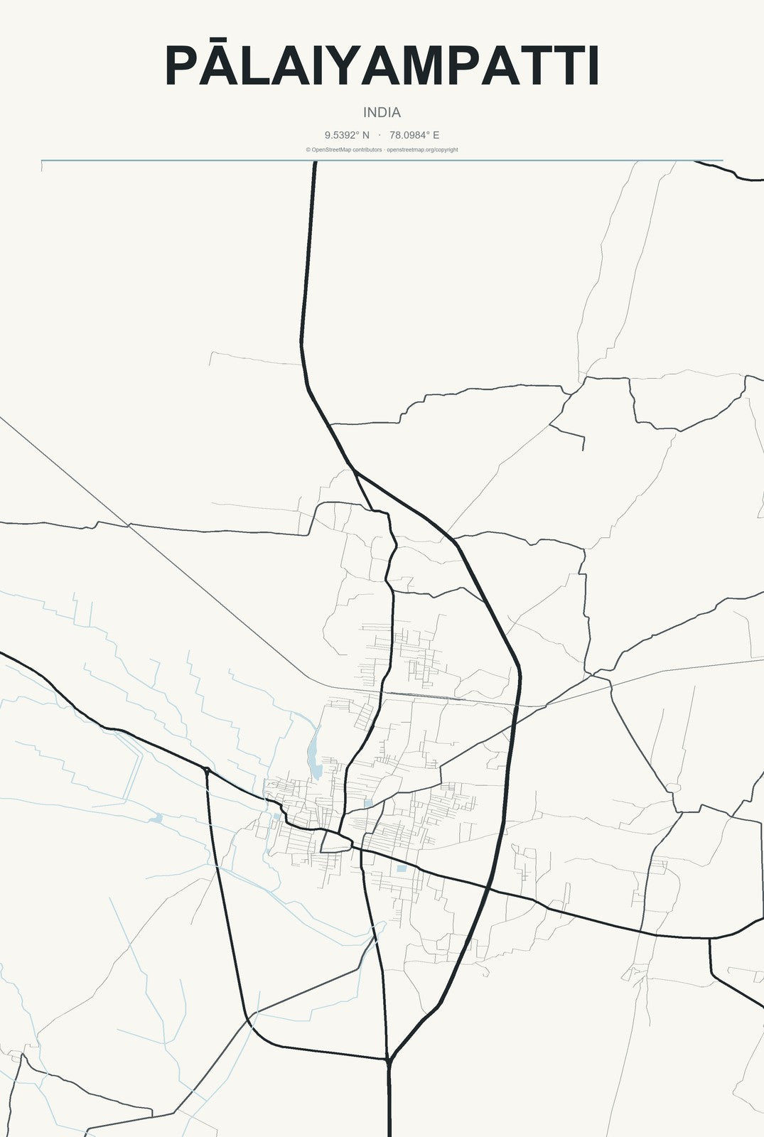 Pālaiyampatti, India City Map Aluminum Sign in Headline Atlas style