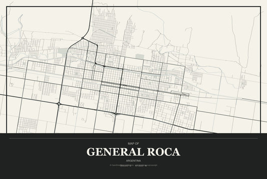 General Roca, Argentina City Map Aluminum Sign in Museum Plaque style