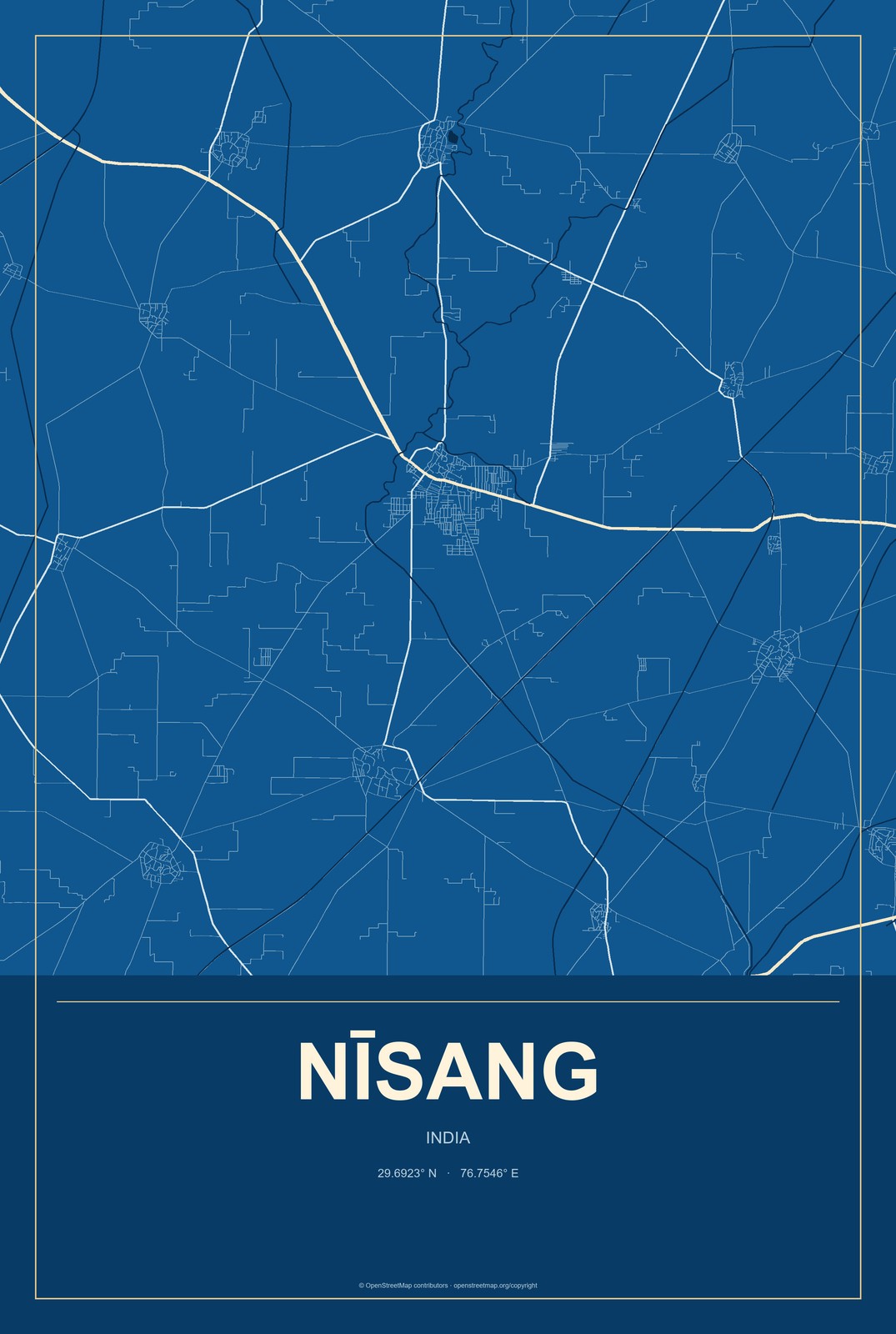 Nīsang, India City Map Aluminum Sign in Harbor Cobalt style
