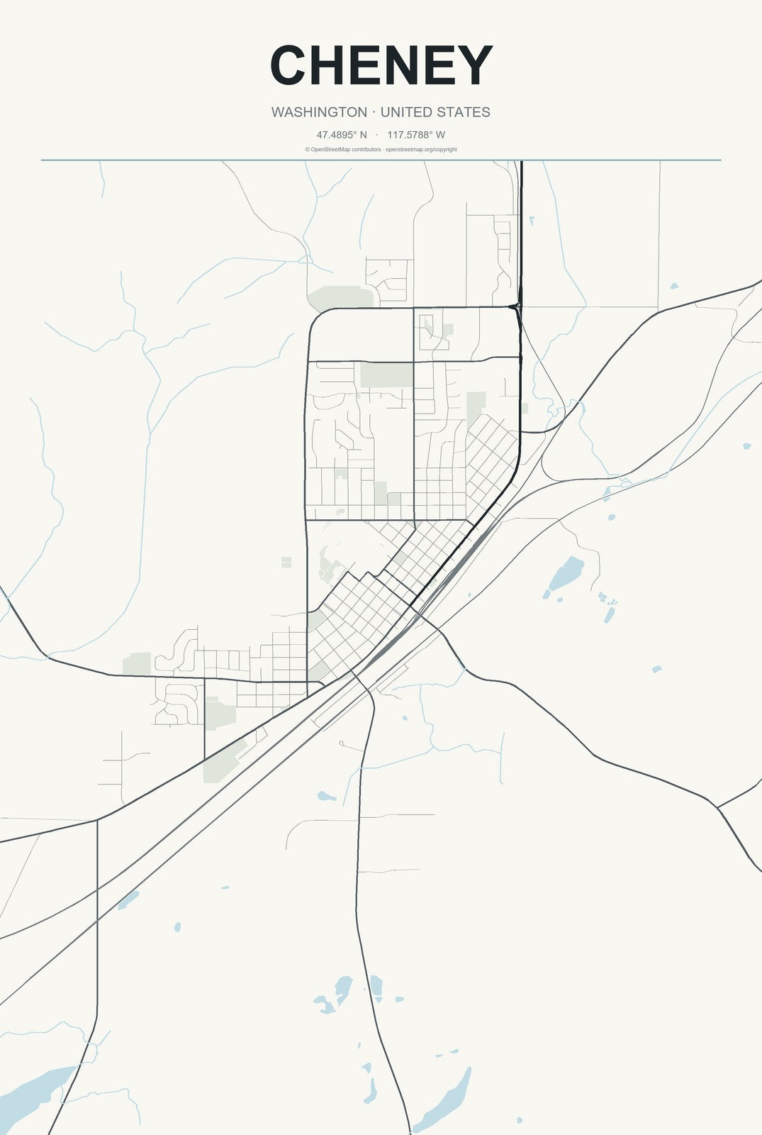Cheney, Washington City Map Aluminum Sign in Headline Atlas style