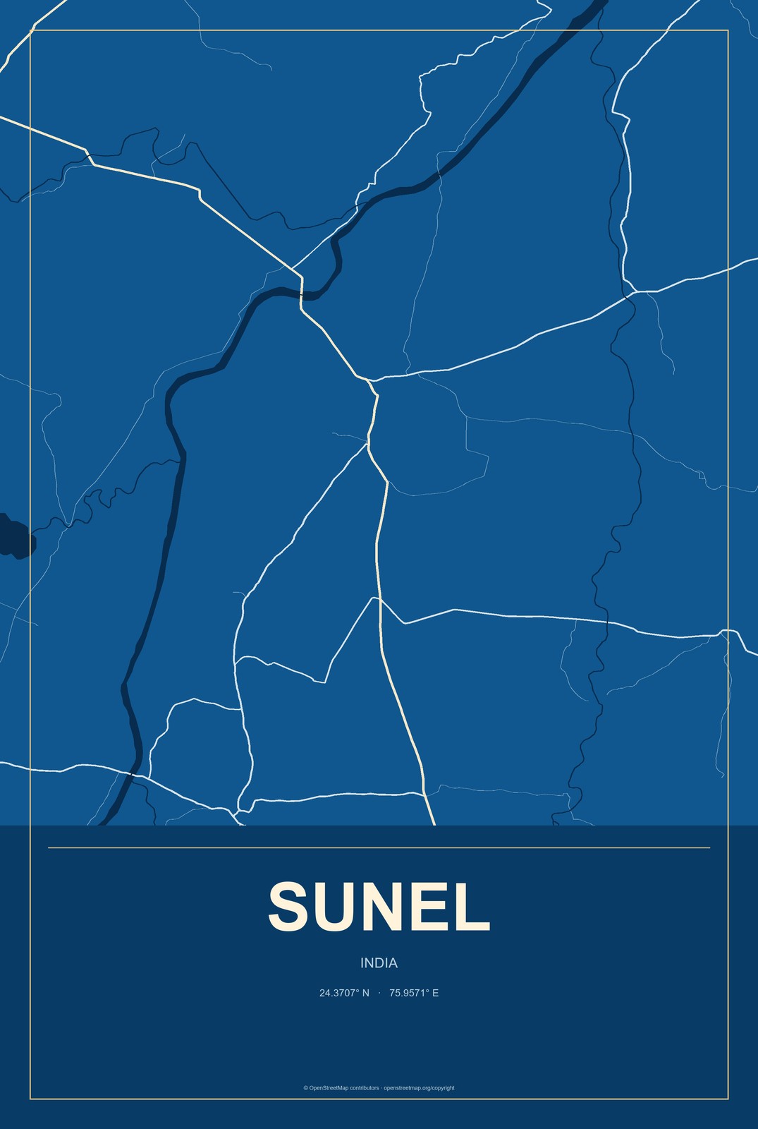 Sunel, India City Map Aluminum Sign in Harbor Cobalt style