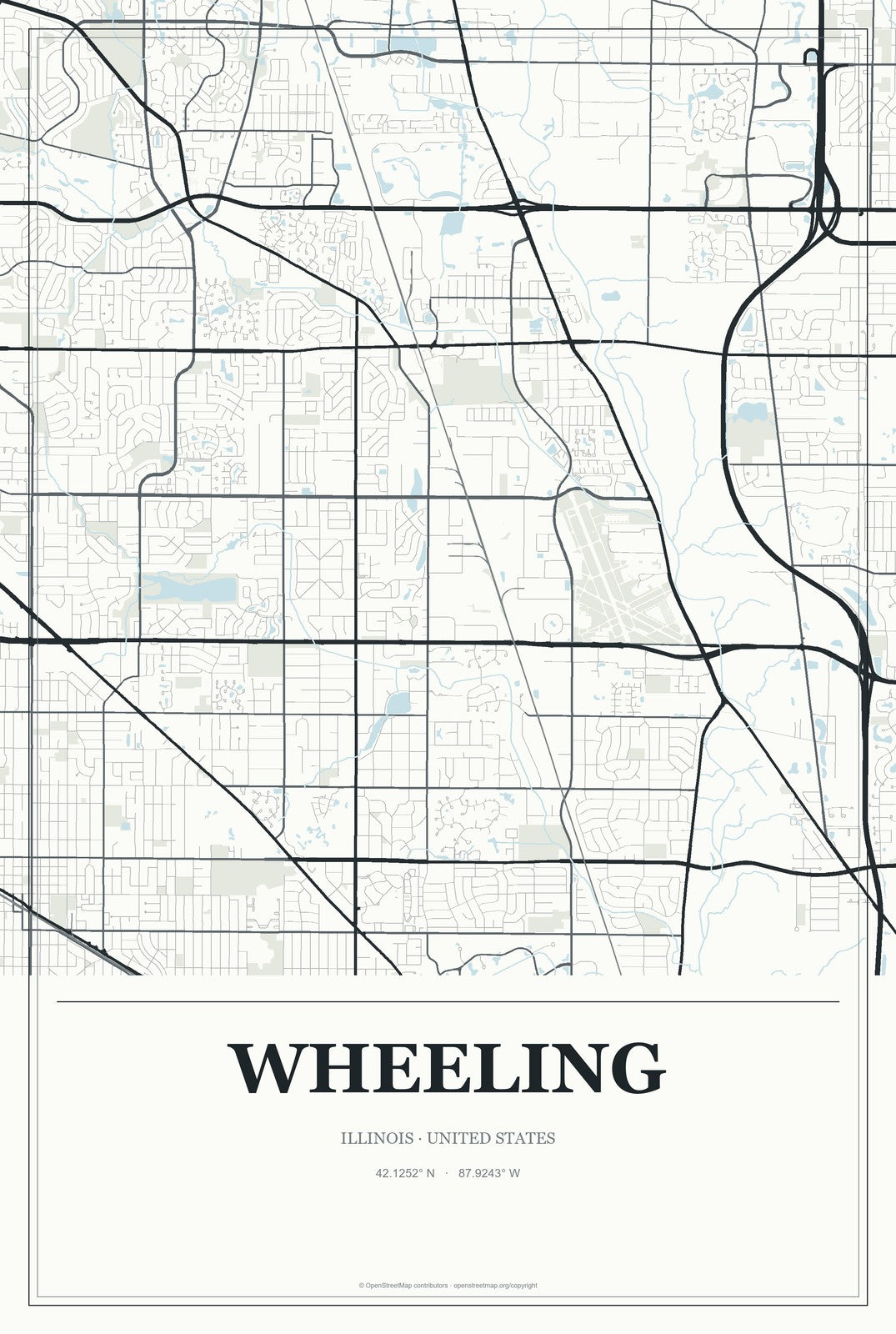 Wheeling, Illinois City Map Aluminum Sign in Gallery Air style