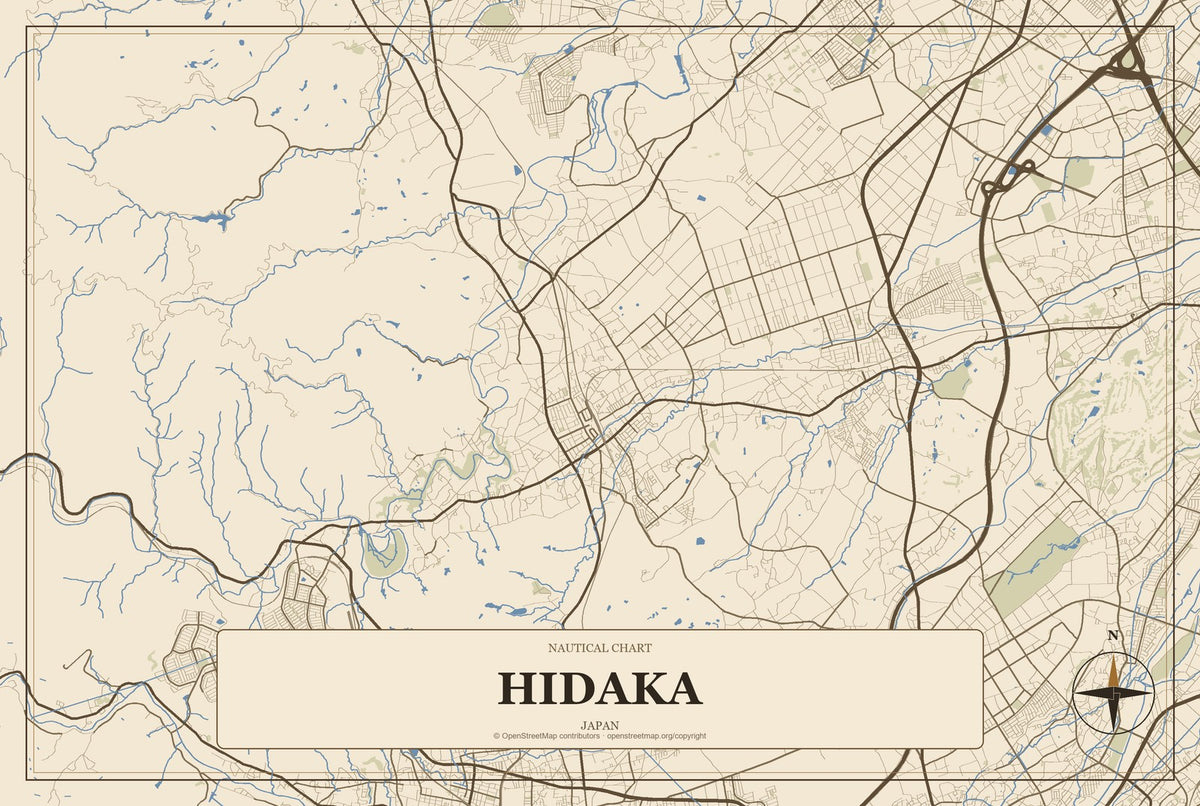 Hidaka, Japan City Map Aluminum Sign in Heritage Nautical style