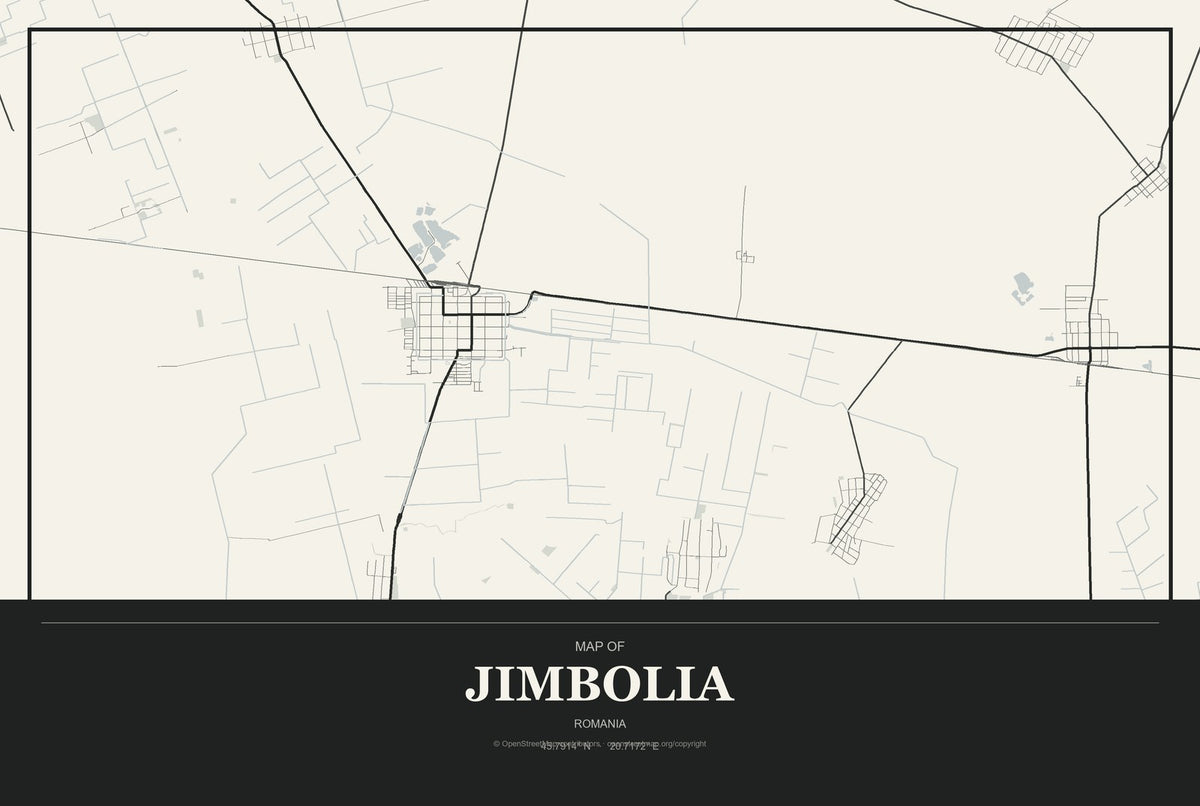 Jimbolia, Romania City Map Aluminum Sign in Museum Plaque style