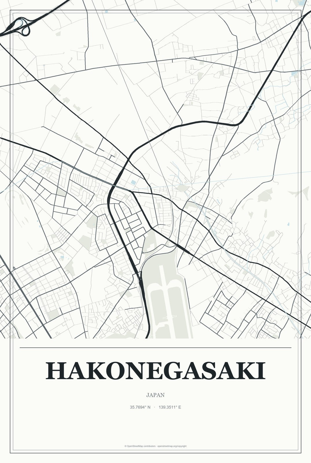 Hakonegasaki, Japan City Map Aluminum Sign in Gallery Air style