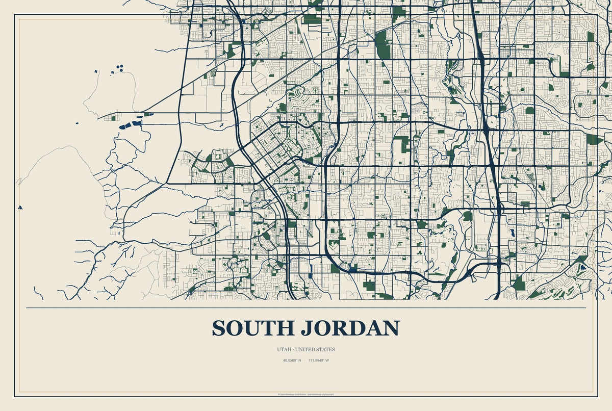 South Jordan, Utah City Map Aluminum Sign in Coastal Cutout style
