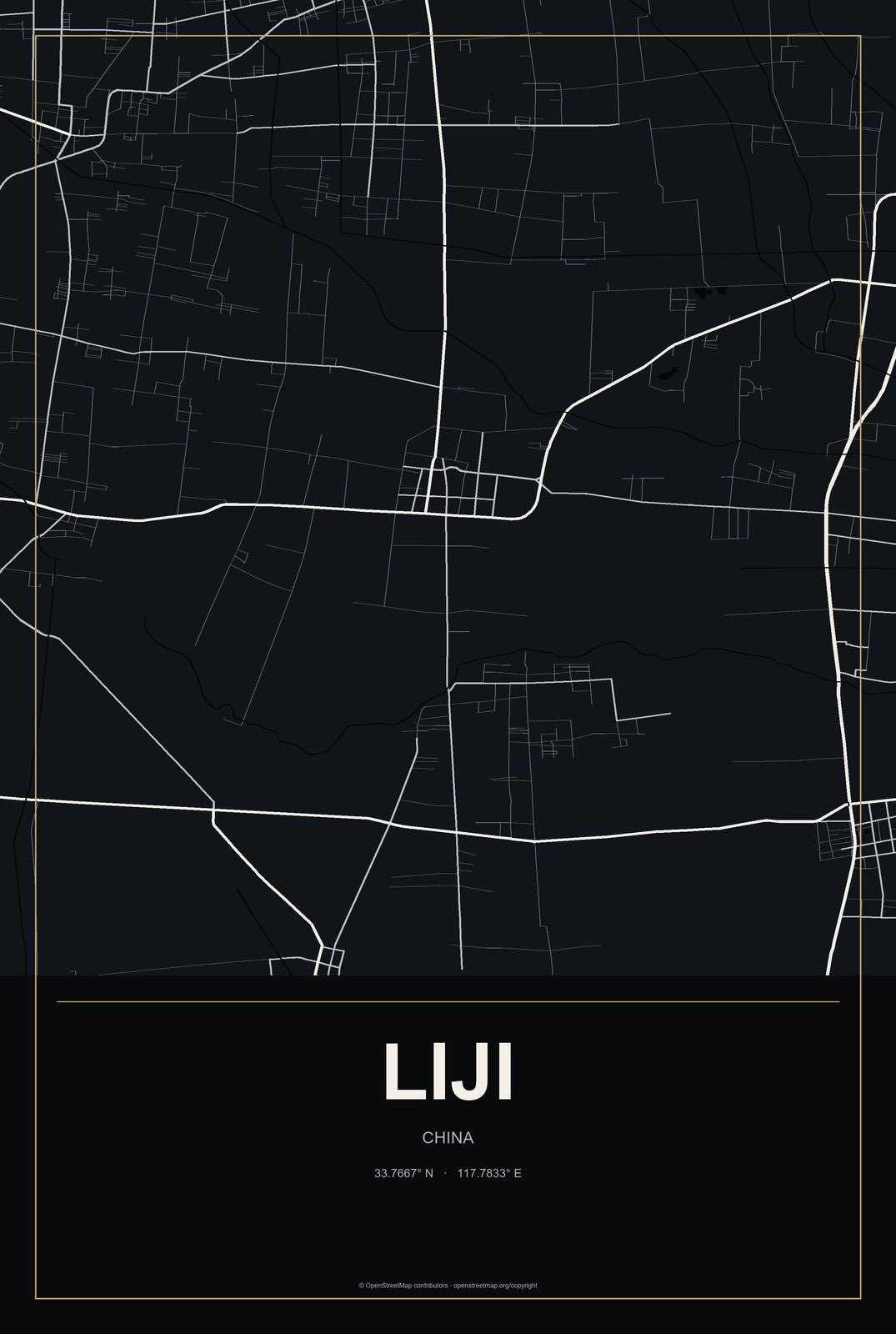 Liji, China City Map Aluminum Sign in Metropolitan Noir style