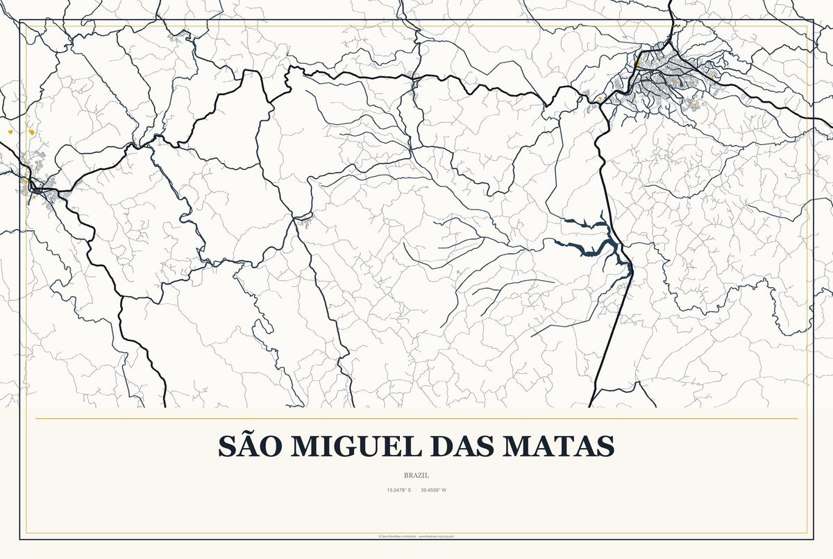 São Miguel das Matas, Brazil City Map Aluminum Sign in Citrine Modern style