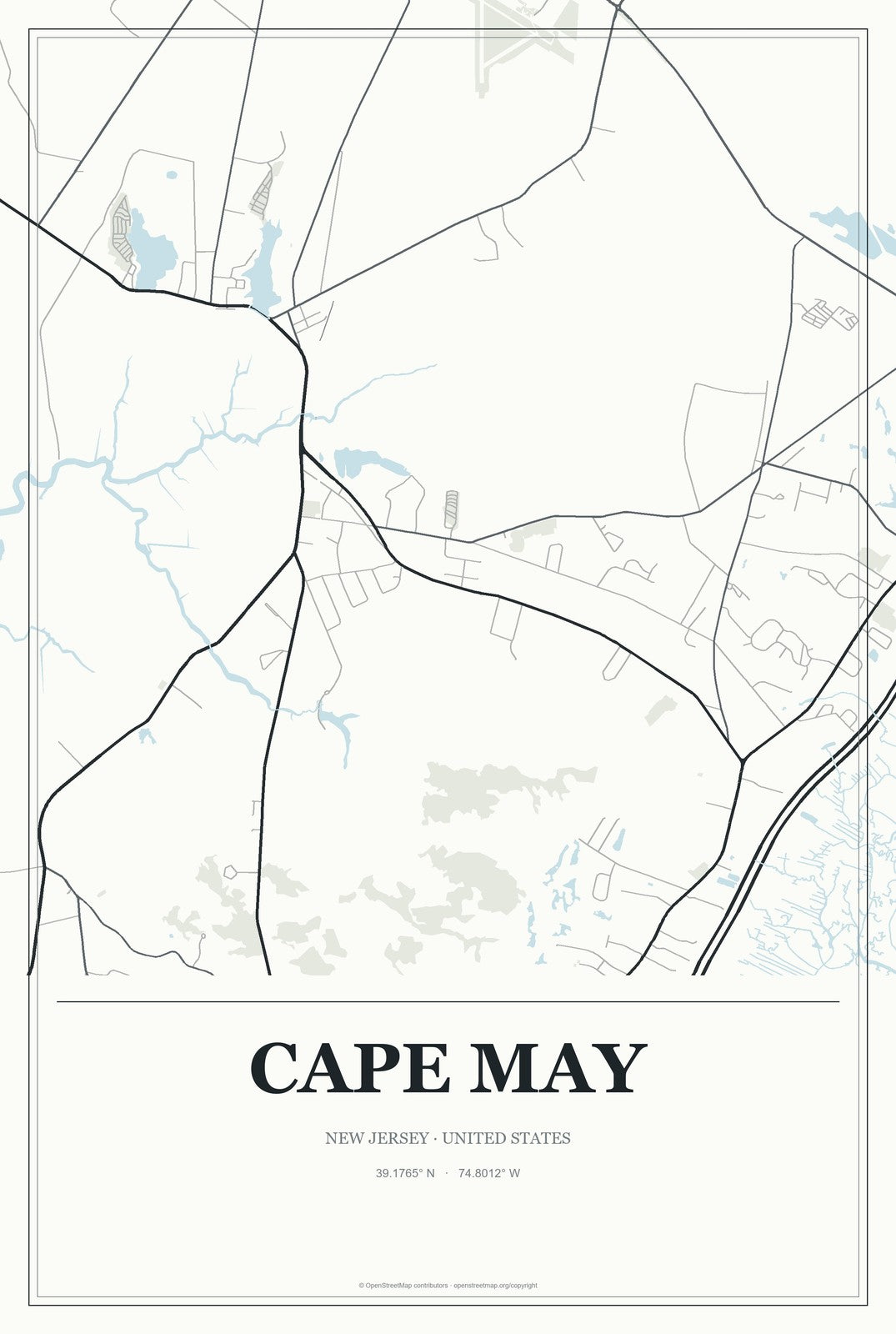 Cape May, New Jersey City Map Aluminum Sign in Gallery Air style