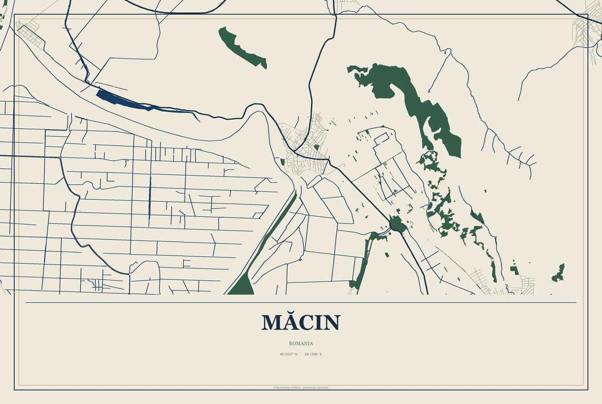 Măcin, Romania City Map Aluminum Sign in Coastal Cutout style