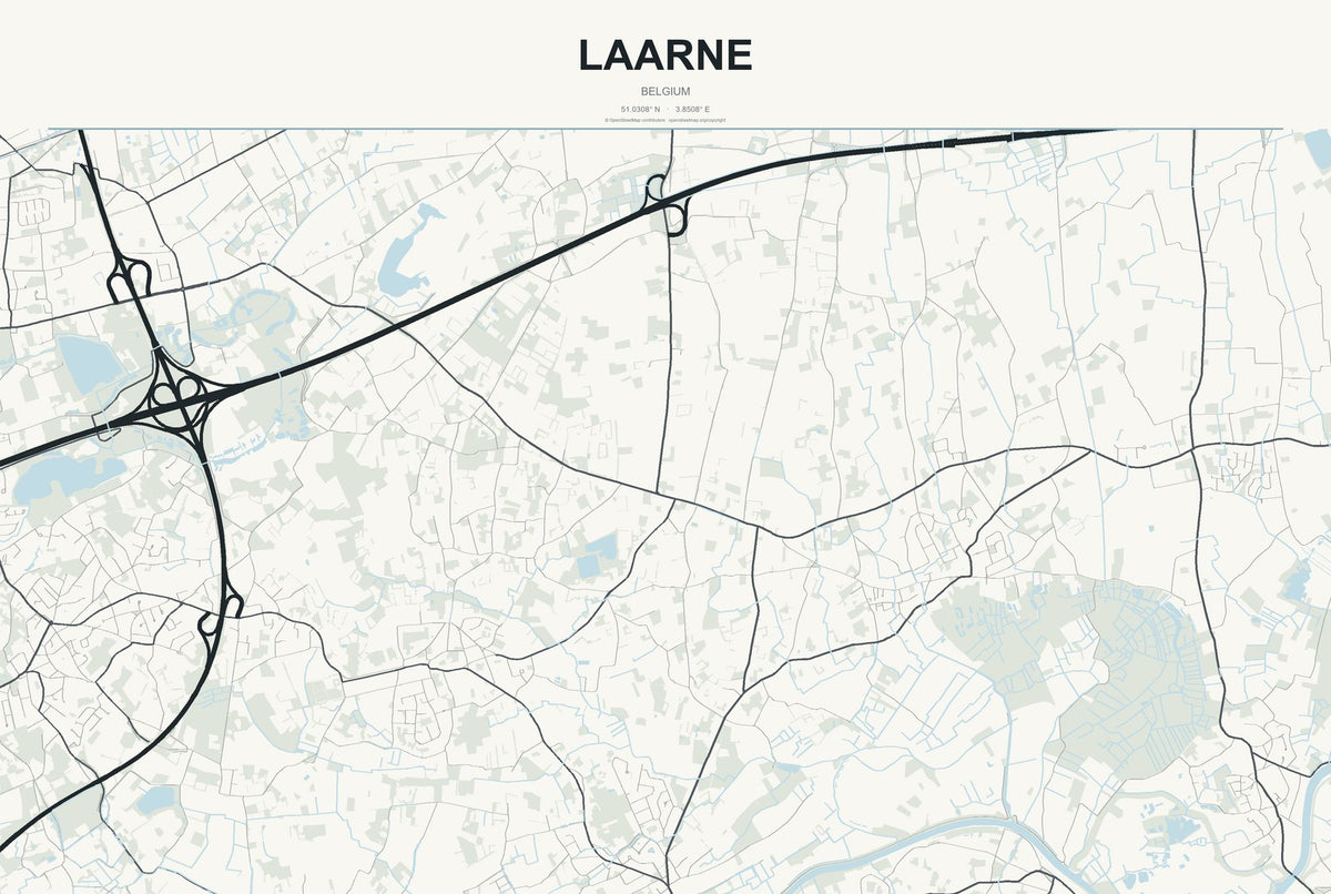 Laarne, Belgium City Map Aluminum Sign in Headline Atlas style