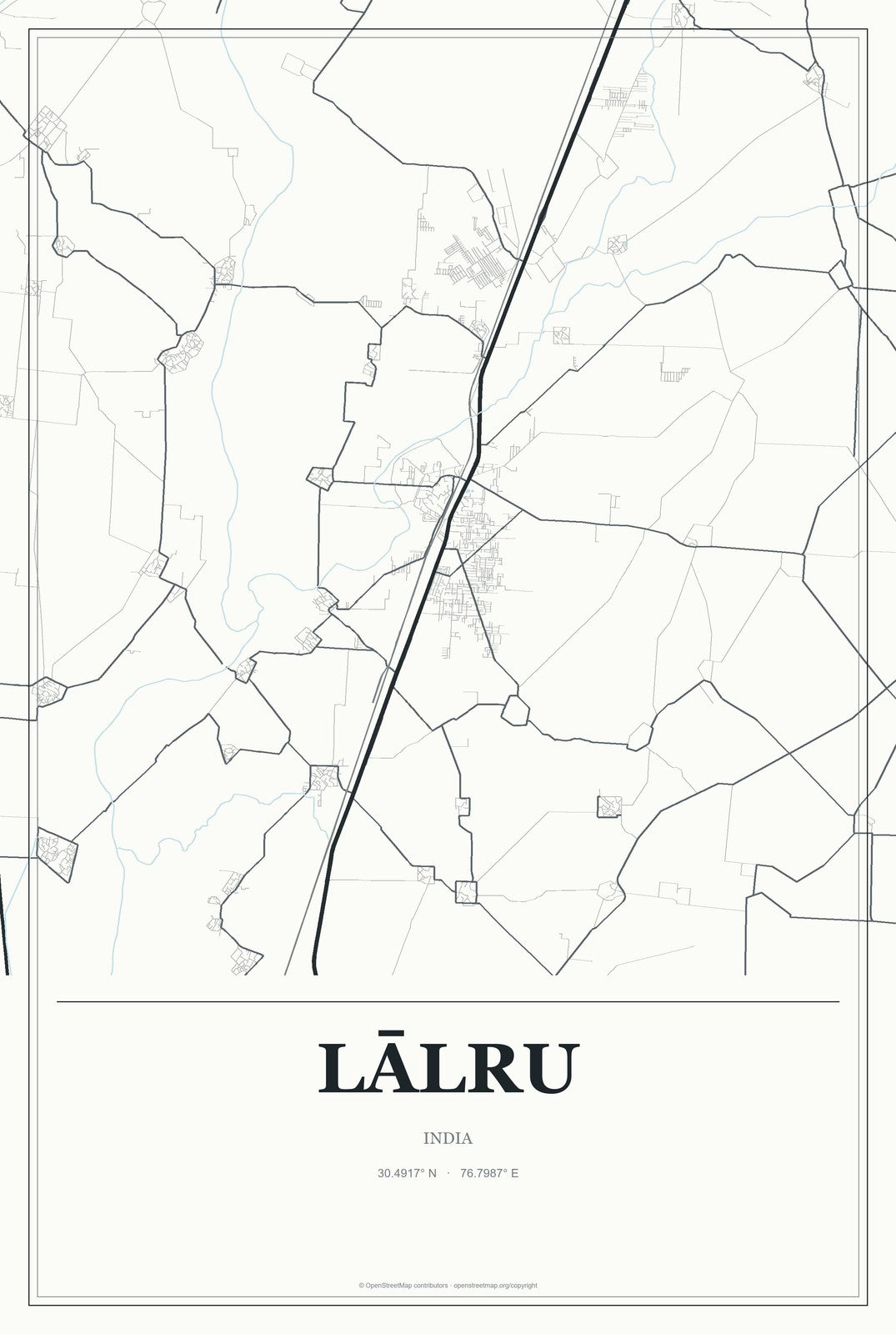 Lālru, India City Map Aluminum Sign in Gallery Air style