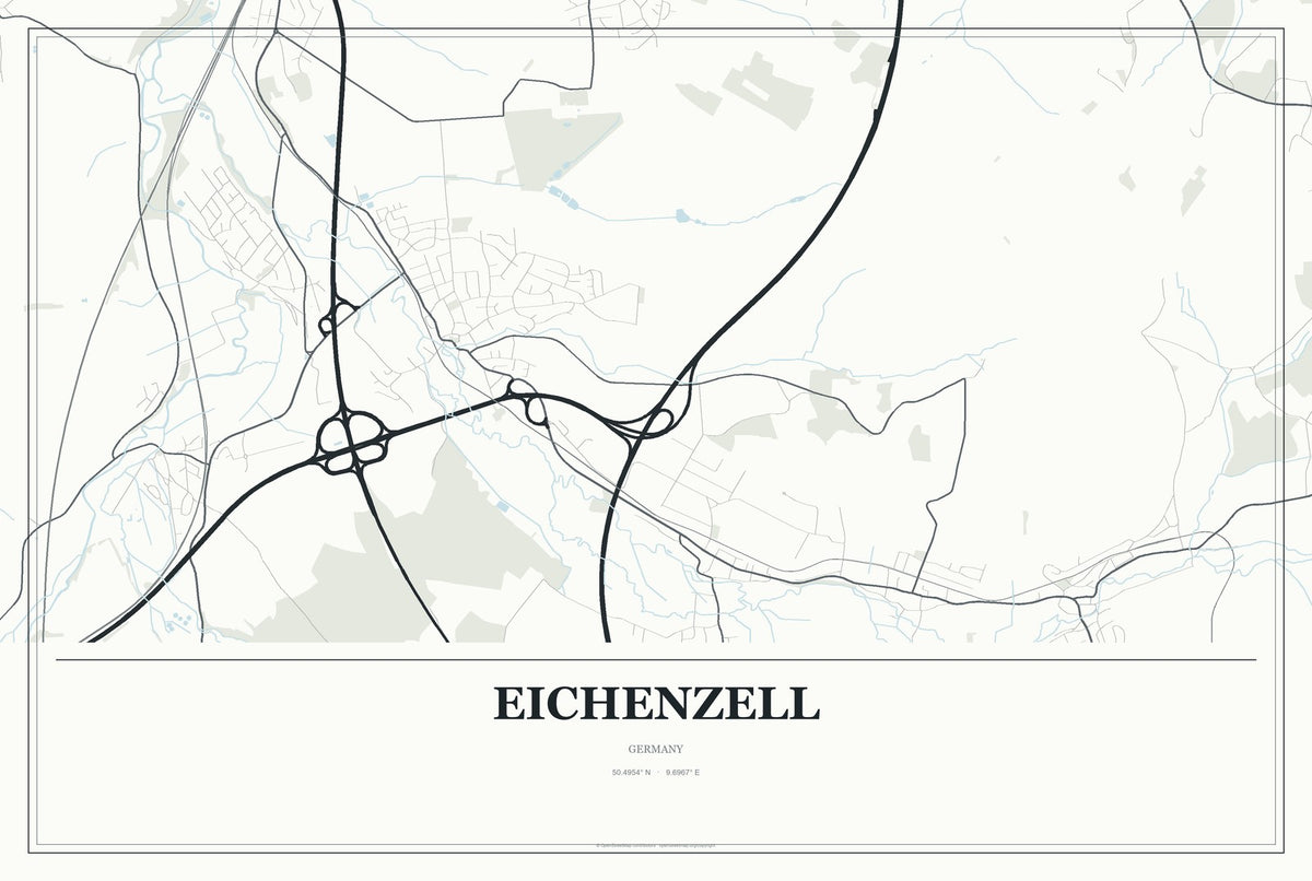 Eichenzell, Germany City Map Aluminum Sign in Gallery Air style