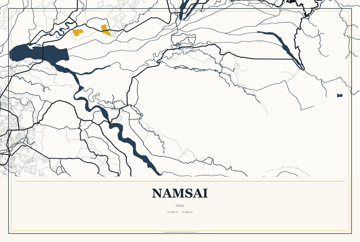 Namsai, India City Map Aluminum Sign in Citrine Modern style