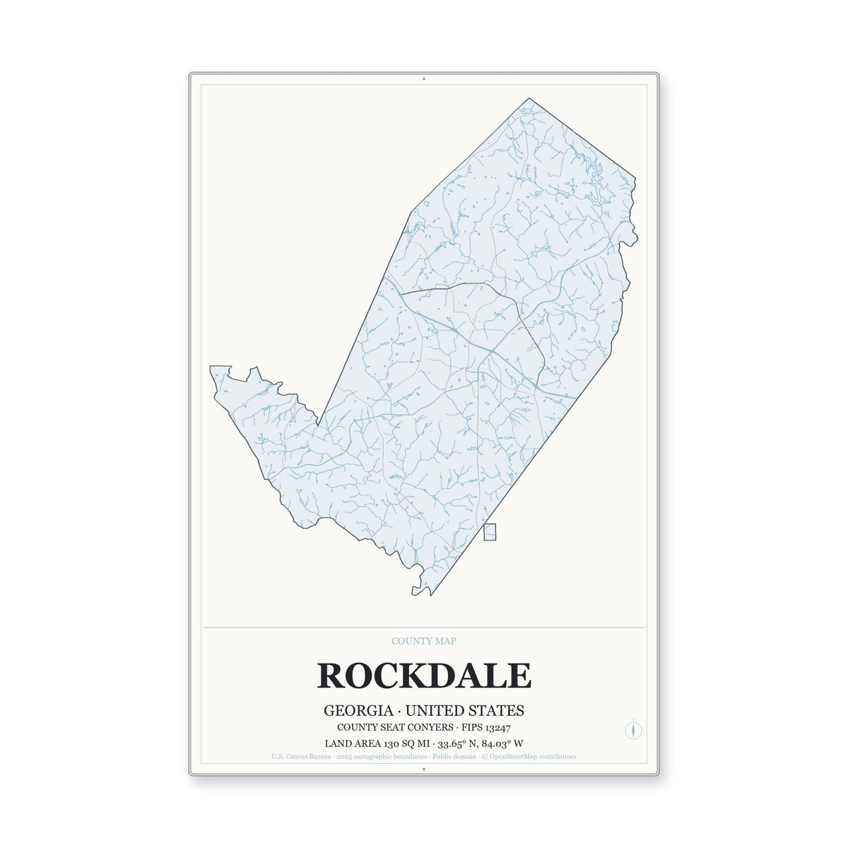 Rockdale County, Georgia Map Aluminum Sign in Gallery Air style