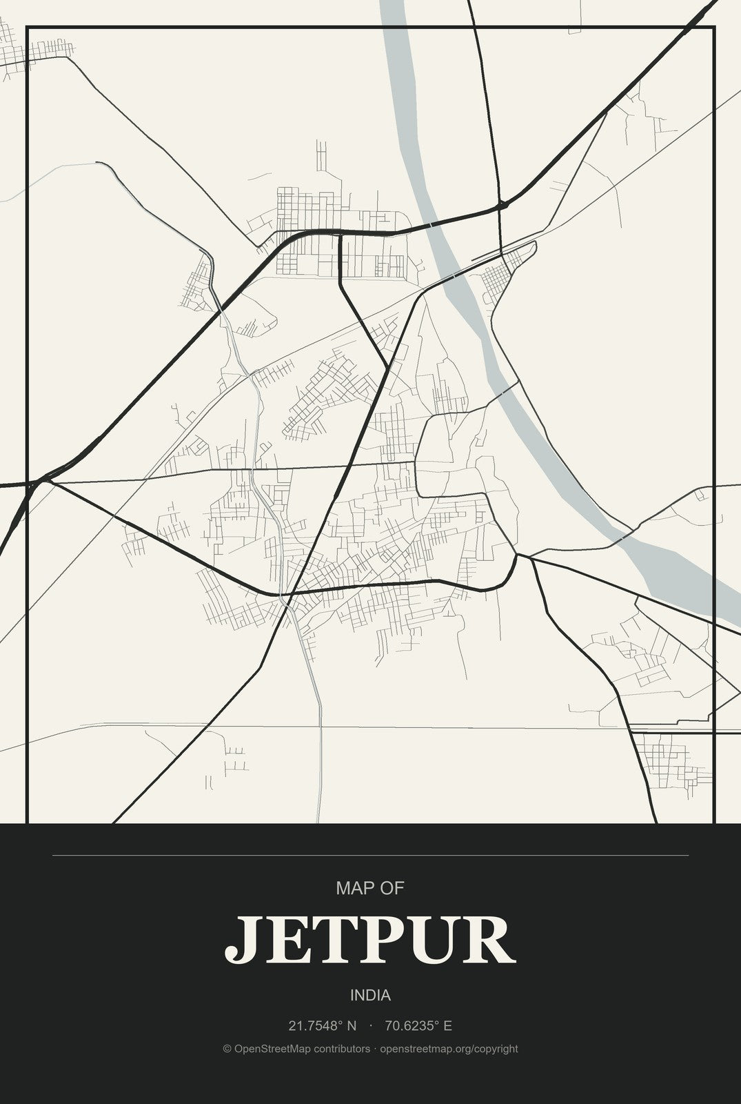Jetpur, India City Map Aluminum Sign in Museum Plaque style