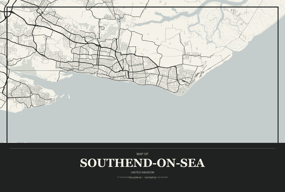 Southend-on-Sea, United Kingdom City Map Aluminum Sign in Museum Plaque style