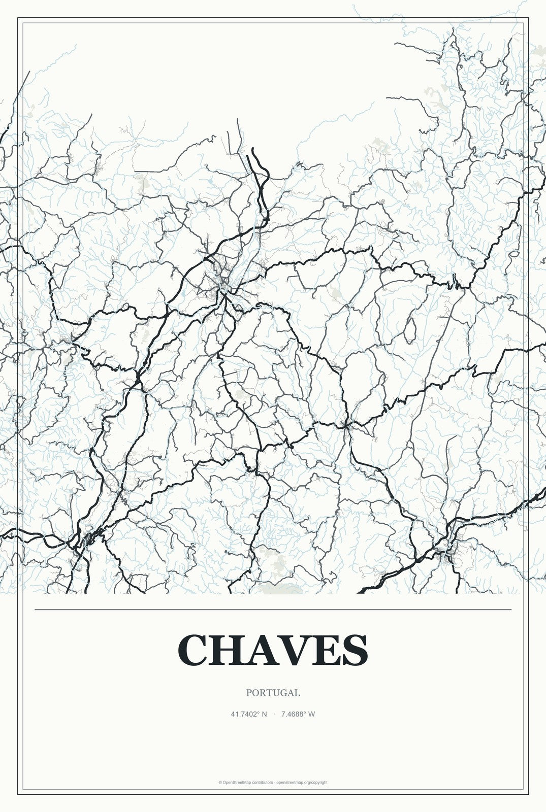 Chaves, Portugal City Map Aluminum Sign in Gallery Air style
