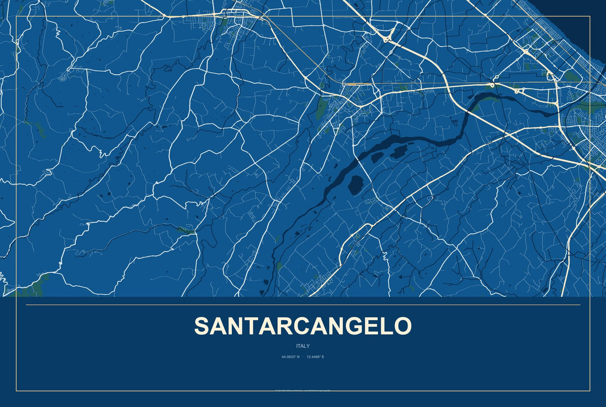 Santarcangelo, Italy City Map Aluminum Sign in Harbor Cobalt style