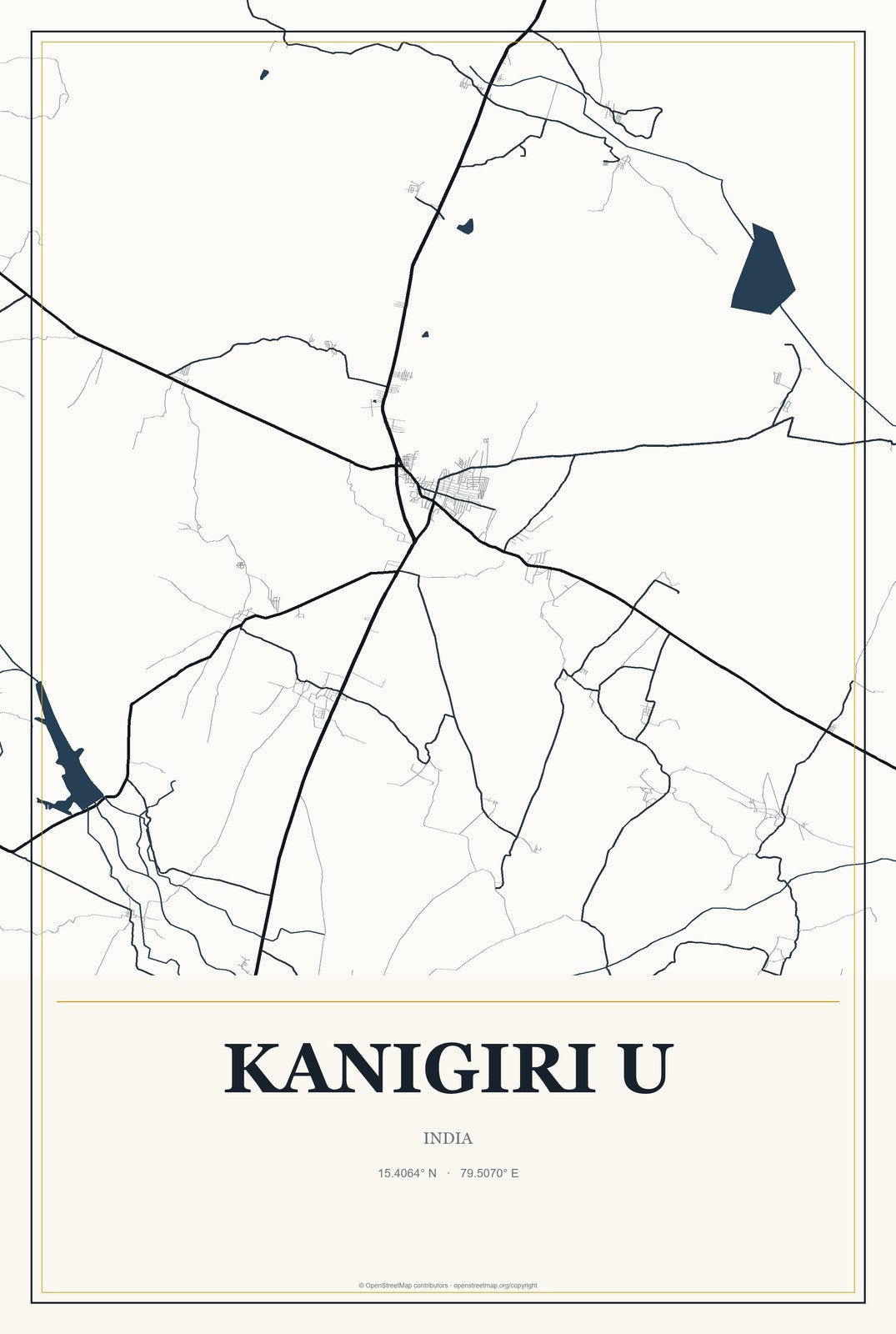 Kanigiri U, India City Map Aluminum Sign in Citrine Modern style