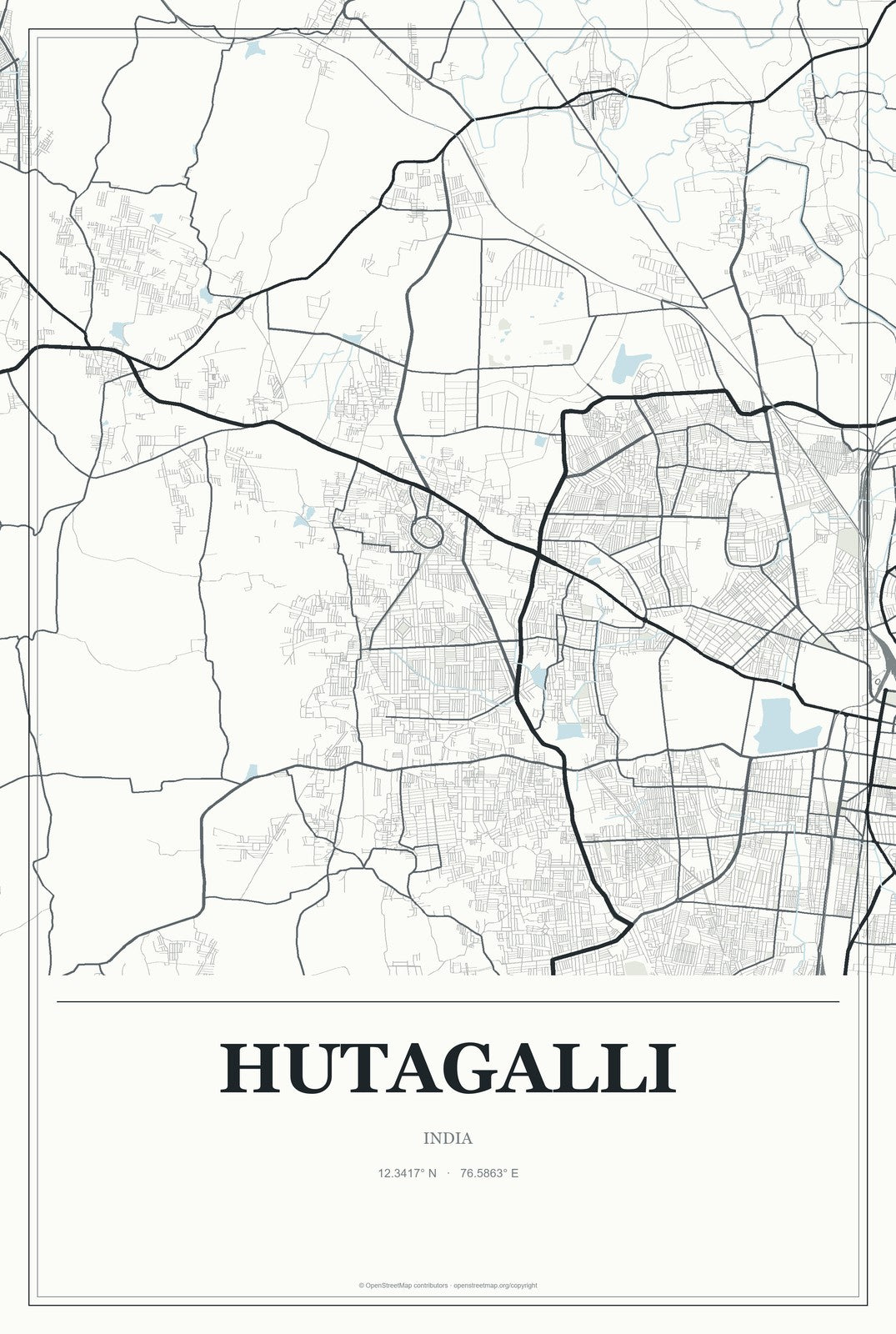 Hutagalli, India City Map Aluminum Sign in Gallery Air style