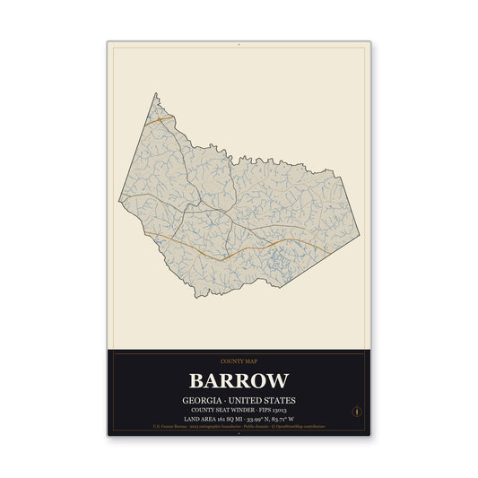 Barrow County, Georgia Map Aluminum Sign in Museum Plaque style