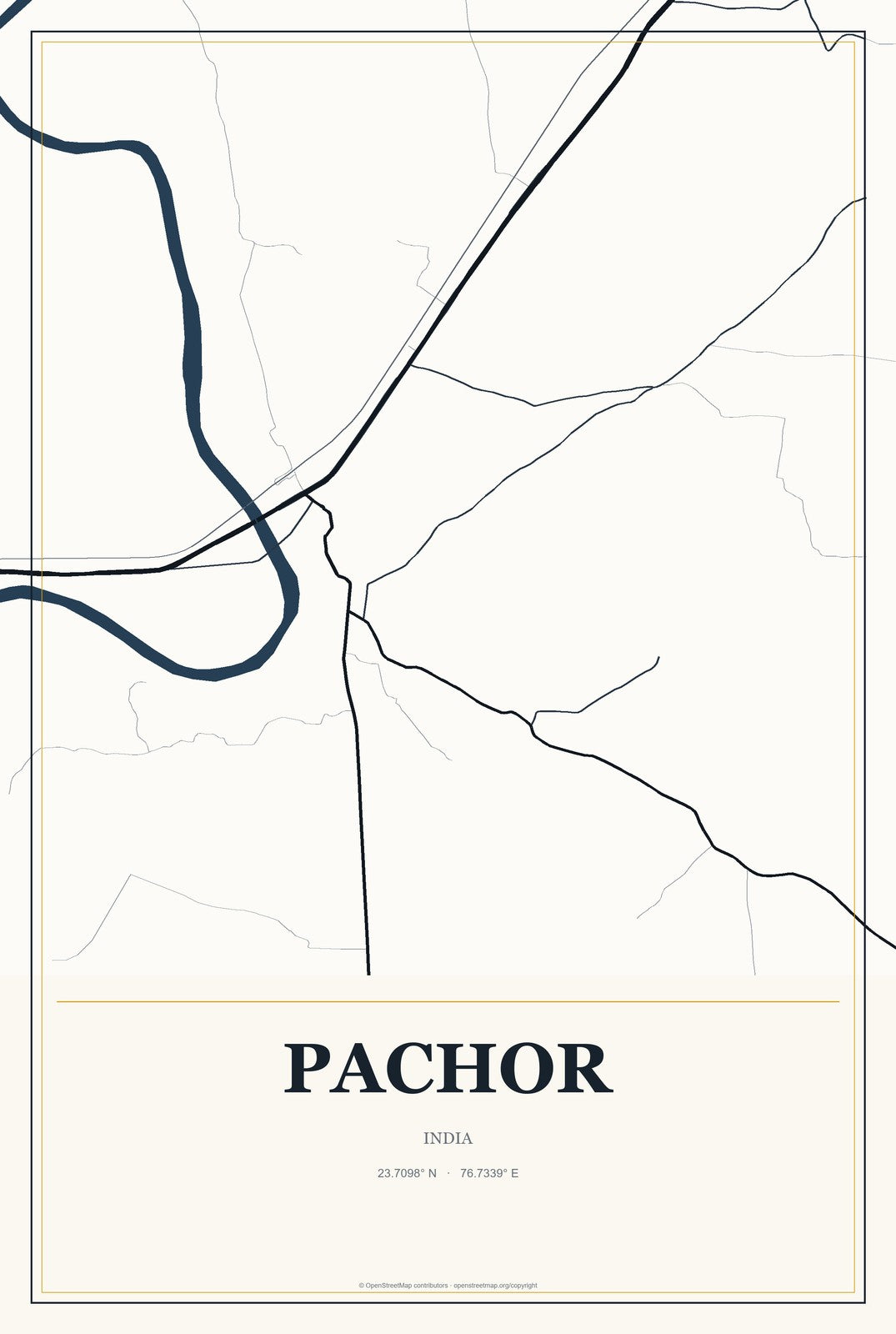 Pachor, India City Map Aluminum Sign in Citrine Modern style